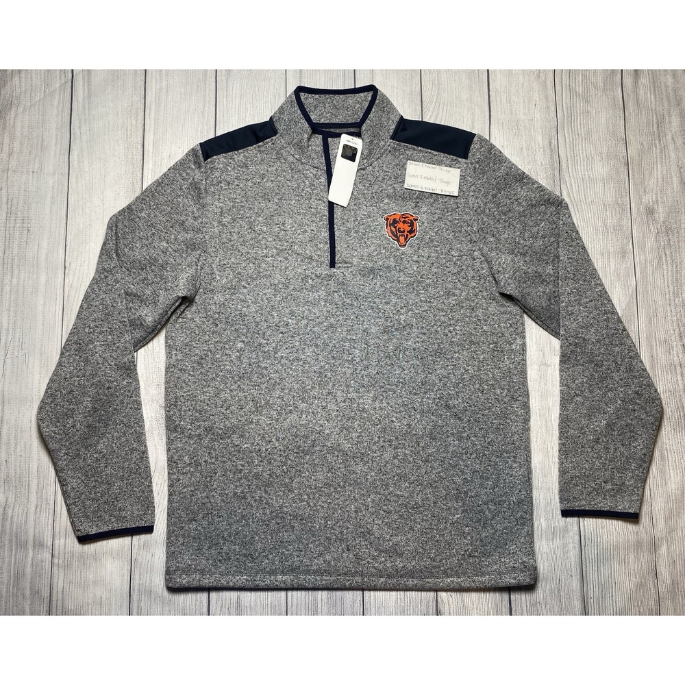 *NWT Men's LARGE NFL Chicago Bears Quarter-Button Fleece Pullover Heathered Gray